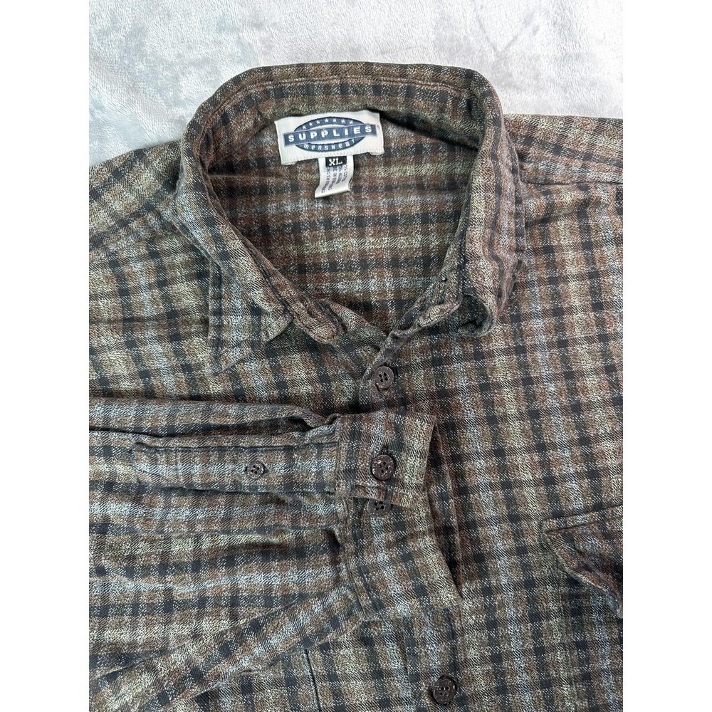 Vintage Supplies Shirt Mens XL Brown‎ Plaid Flannel Button Front Pockets